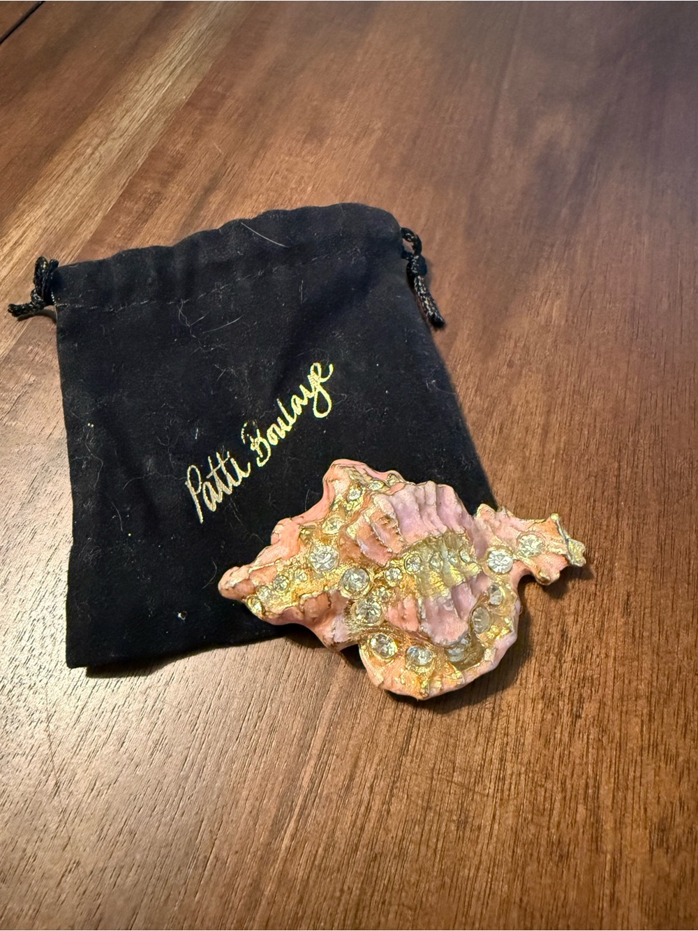 Pink and Gold Crystal Shell Brooch